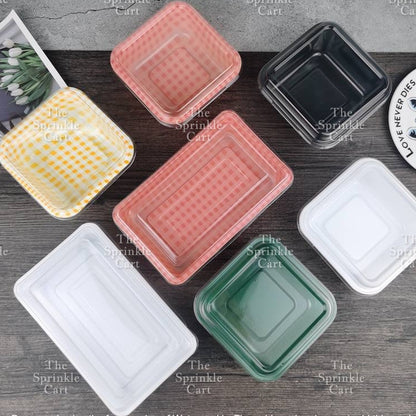 10pcs Retro Checkered Square Rectangle Cake Box / Cute Korean Bento Box Aesthetic Bento Box