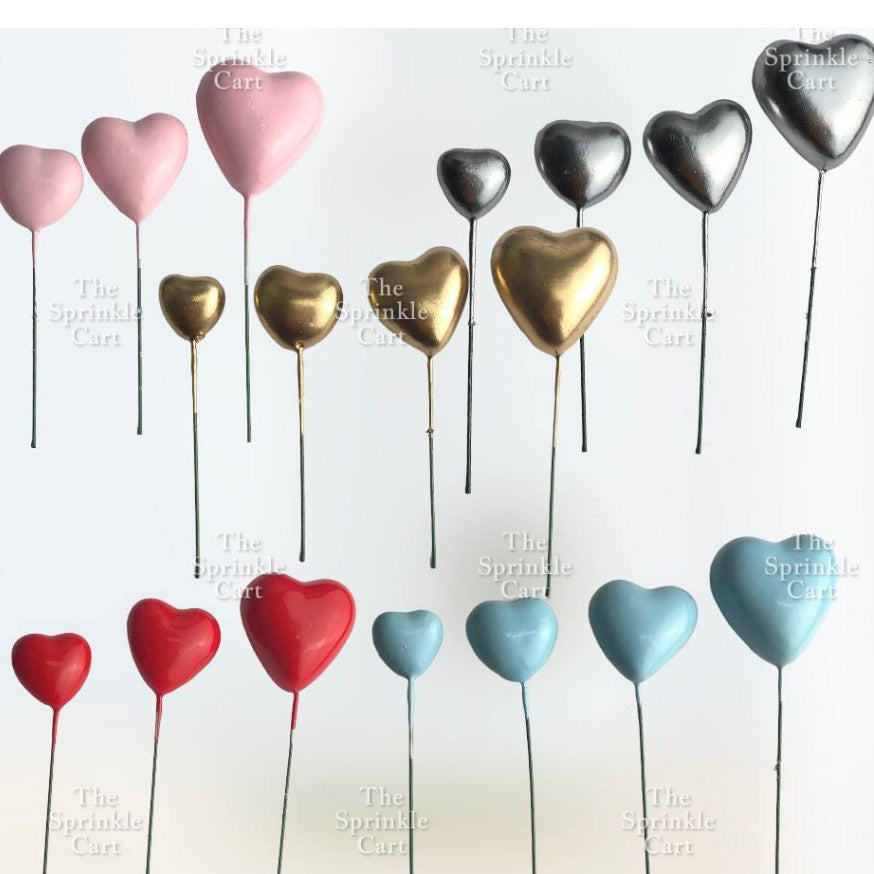Metallic Heart Shape Cake Topper Gold Red Blue Pink & Silver Birthday Wedding Party Decoration