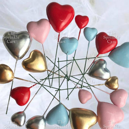 Metallic Heart Shape Cake Topper Gold Red Blue Pink & Silver Birthday Wedding Party Decoration