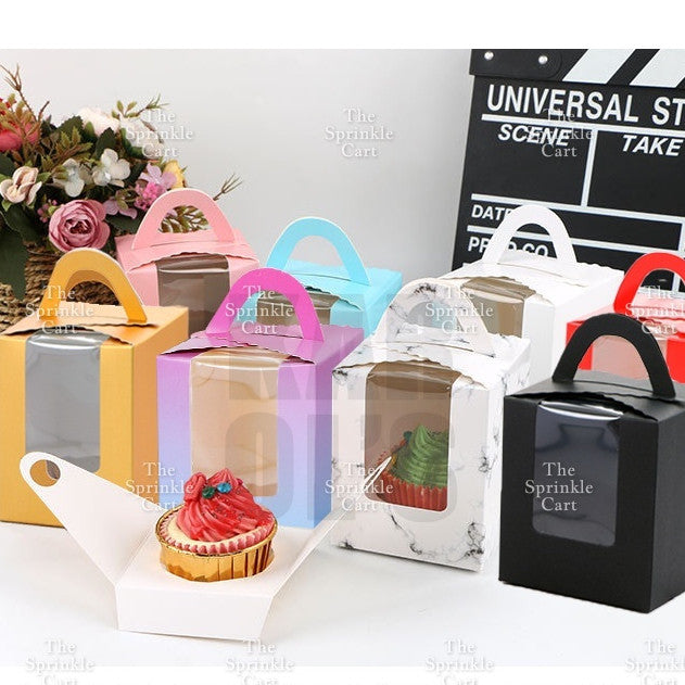 10pcs Solo Cupcake & Cookies Box Muffin Box w/ Holder Single Pastry Box TSC