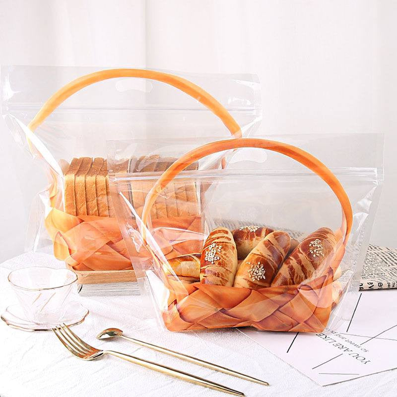 10pcs Bread Bag with Window & Basket Design Self Sealing Tie Toast Bread Pastry Packaging Bag