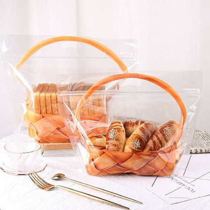 10pcs Bread Bag with Window & Basket Design Self Sealing Tie Toast Bread Pastry Packaging Bag