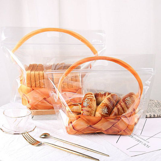 10pcs Bread Bag with Window & Basket Design Self Sealing Tie Toast Bread Pastry Packaging Bag