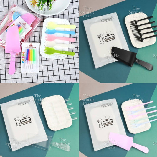 Birthday Cake Cutlery Disposable Spatula and Fork w/ Paper Plates Party Supplies Tableware TCS