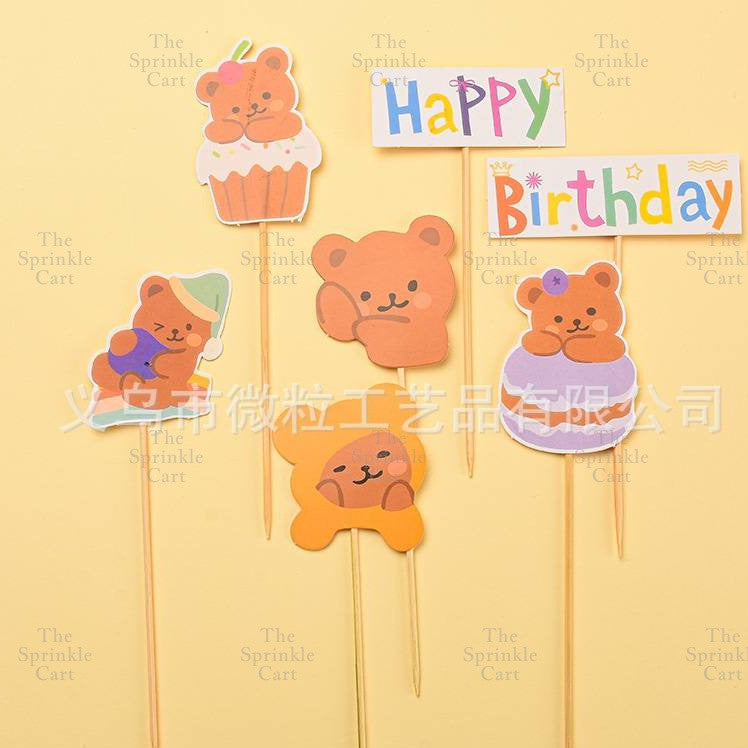 Korean Happy Birthday Cake Topper Kraft Paper Cupcake Topper for Party Decoration Baking Supplies