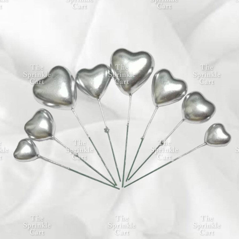 Metallic Heart Shape Cake Topper Gold Red Blue Pink & Silver Birthday Wedding Party Decoration