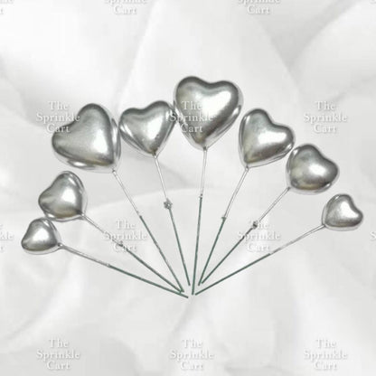 Metallic Heart Shape Cake Topper Gold Red Blue Pink & Silver Birthday Wedding Party Decoration