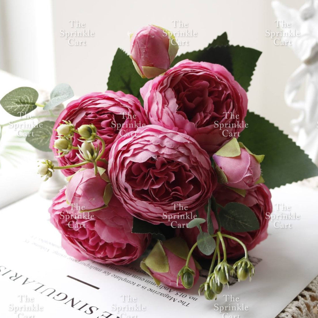 Rustic Bouquet Silk Peony Artificial Flowers Wedding Decoration Cake Decoration TSC
