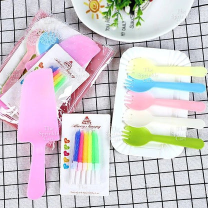 Birthday Cake Cutlery Disposable Spatula and Fork w/ Paper Plates Party Supplies Tableware TCS