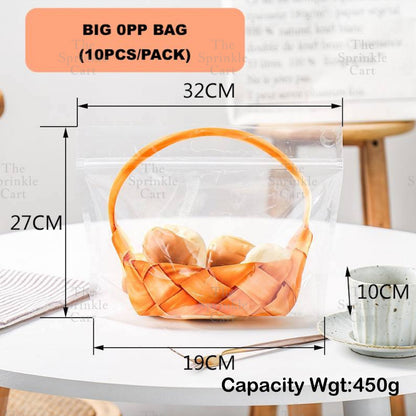 10pcs Bread Bag with Window & Basket Design Self Sealing Tie Toast Bread Pastry Packaging Bag