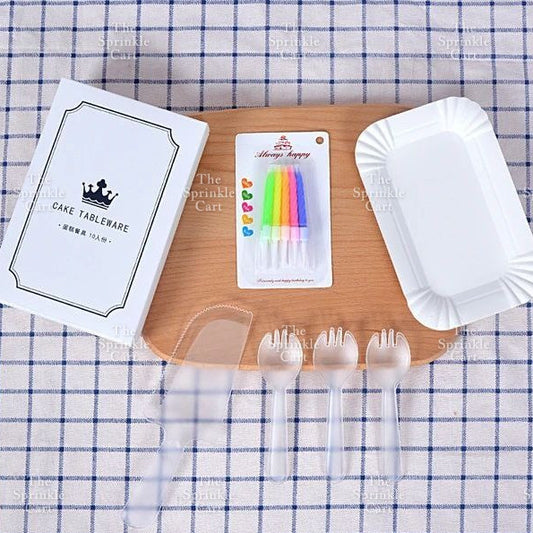 Birthday Cake Cutlery Disposable Spatula and Fork w/ Paper Plates Party Supplies Tableware TCS