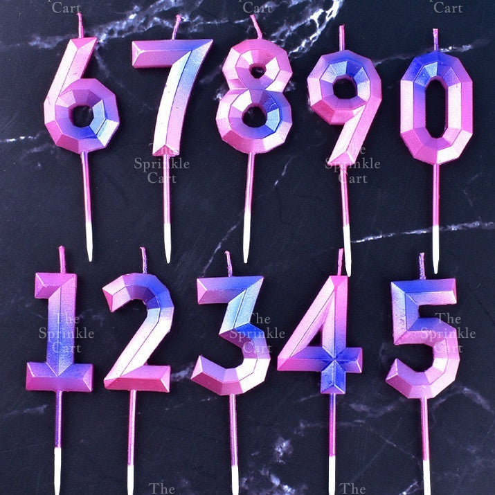 Ombre Creative 0-9 Gradient Number Candle Geometric Happy Birthday Party Candle