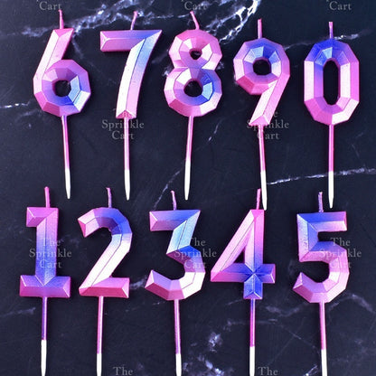 Ombre Creative 0-9 Gradient Number Candle Geometric Happy Birthday Party Candle