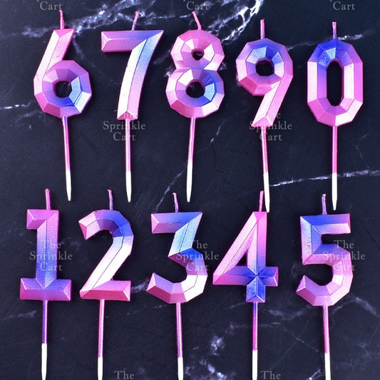 Ombre Creative 0-9 Gradient Number Candle Geometric Happy Birthday Party Candle