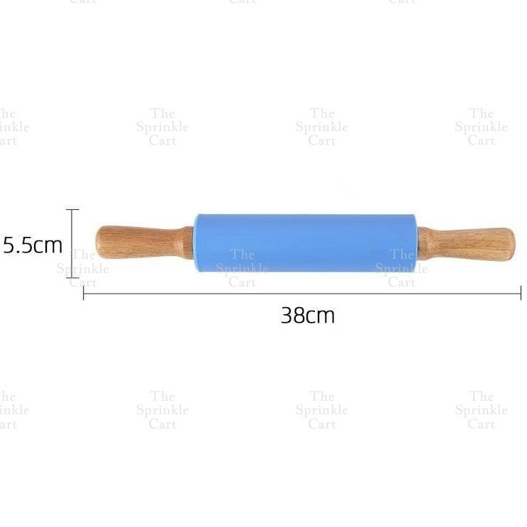 Non-stick Silicone Rolling Pin with Wooden Handle