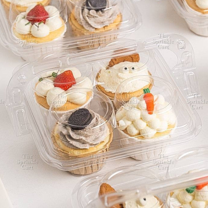 4-Hole Transparent Cupcake Box with Handle Packaging Dessert Stackable Container TSC