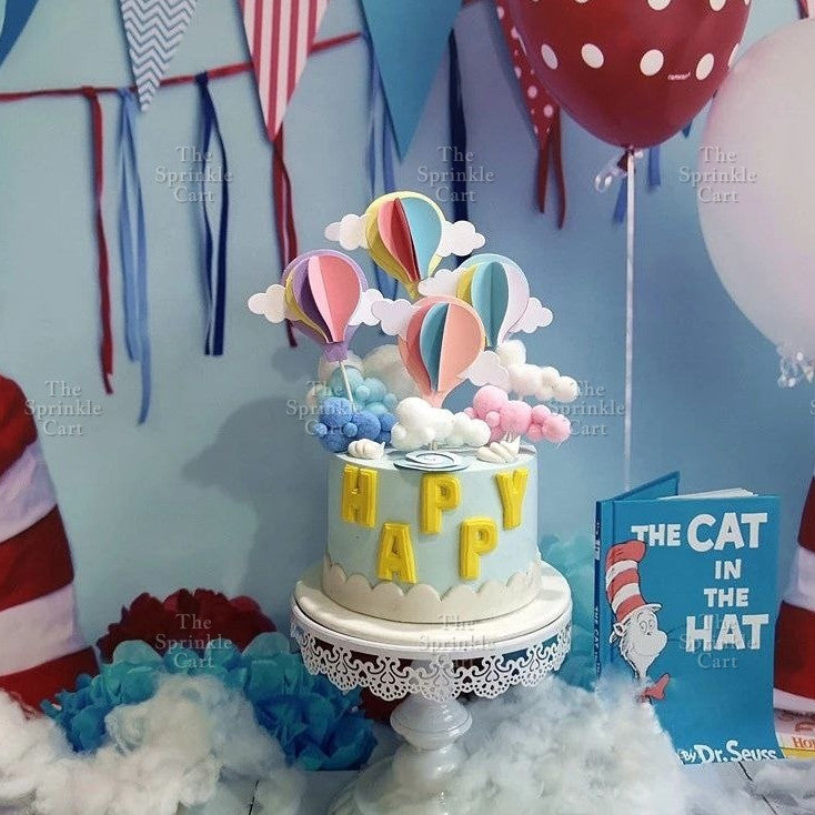Hot-Air Balloon Rainbow Emoji Cloud Cake Paper Topper  Birthday Party Decors