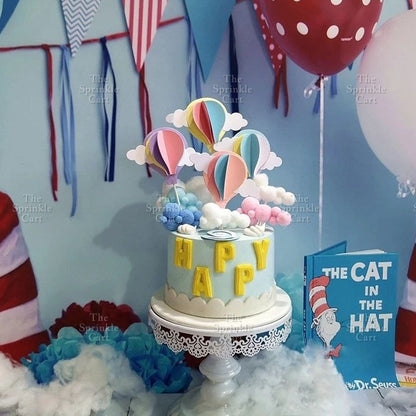 Hot-Air Balloon Rainbow Emoji Cloud Cake Paper Topper  Birthday Party Decors