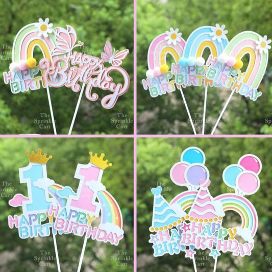 Happy Birthday Cake Topper Rainbow Cloud Colorful Cute Birthday Topper
