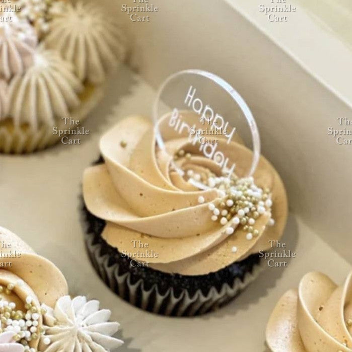 5pcs Acrylic Cupcake Topper Happy Birthday Merry CMAS Mother’s Day Round Cake Decoration
