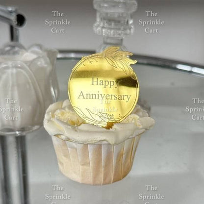 5pcs Acrylic Cupcake Topper Happy Birthday Merry CMAS Mother’s Day Round Cake Decoration