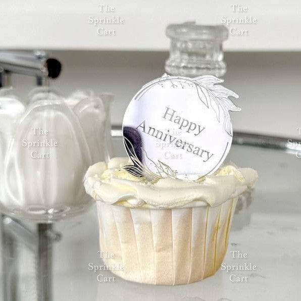 5pcs Acrylic Cupcake Topper Happy Birthday Merry CMAS Mother’s Day Round Cake Decoration