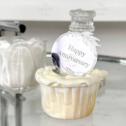 5pcs Acrylic Cupcake Topper Happy Birthday Merry CMAS Mother’s Day Round Cake Decoration