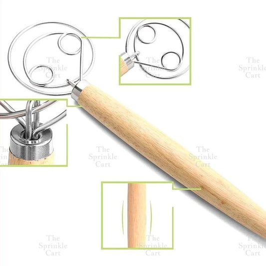 Wooden Handle Whisk Stainless Steel Flour Dough Manual Mixer TSC