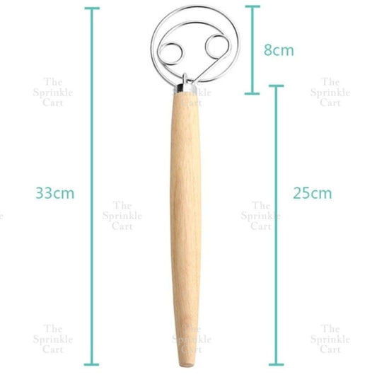 Wooden Handle Whisk Stainless Steel Flour Dough Manual Mixer TSC