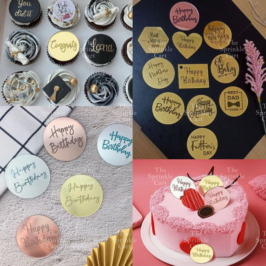5pcs Acrylic Cupcake Topper Happy Birthday Merry CMAS Mother’s Day Round Cake Decoration