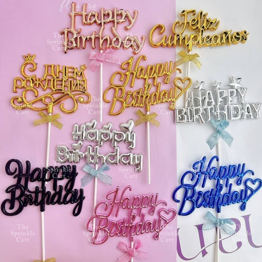 3D Happy Birthday with Bow Cake Topper Party Supplies TSC