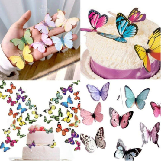 Colorful Butterfly Topper Plastic Vinyl Cloth with Wire and Glue Dot DIY Decoration TSC
