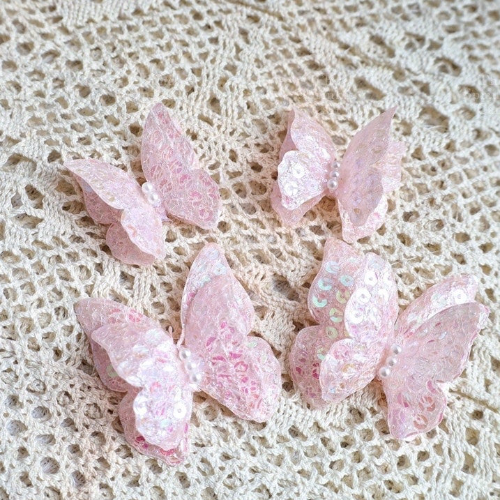 Pastel Sequin Butterfly 3D Cake Topper Colorful Double Layer Birthday Party