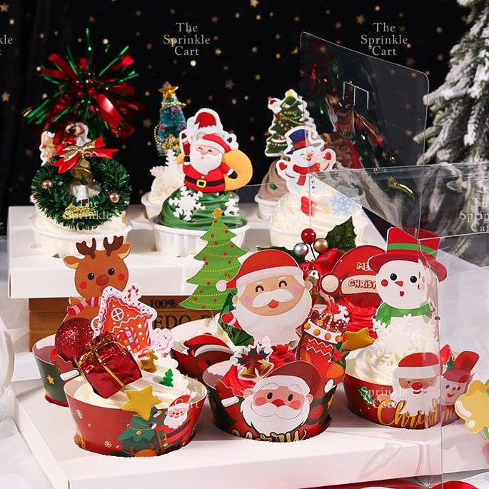 Christmas Cupcake Box and Liner for Baking Cupcake Dessert DIY Christmas Theme Decoration TSC
