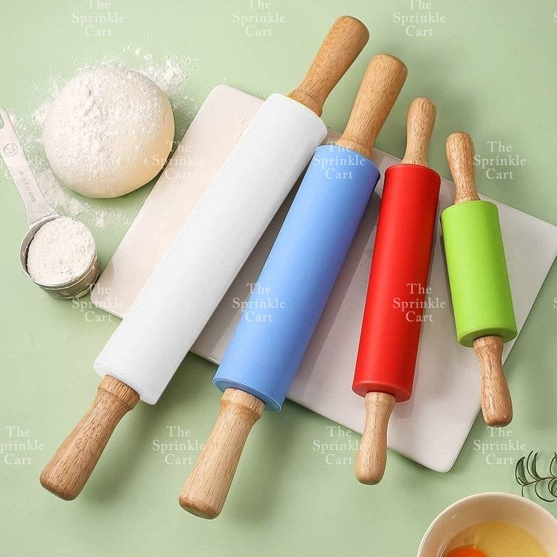 Non-stick Silicone Rolling Pin with Wooden Handle