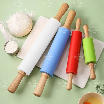 Non-stick Silicone Rolling Pin with Wooden Handle