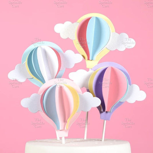 Hot-Air Balloon Rainbow Emoji Cloud Cake Paper Topper  Birthday Party Decors