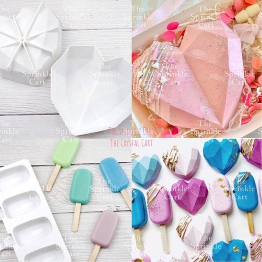 Silicone Molder Heart Popsicle Stick OPP Hammer for Smash Cake Decoration TSC