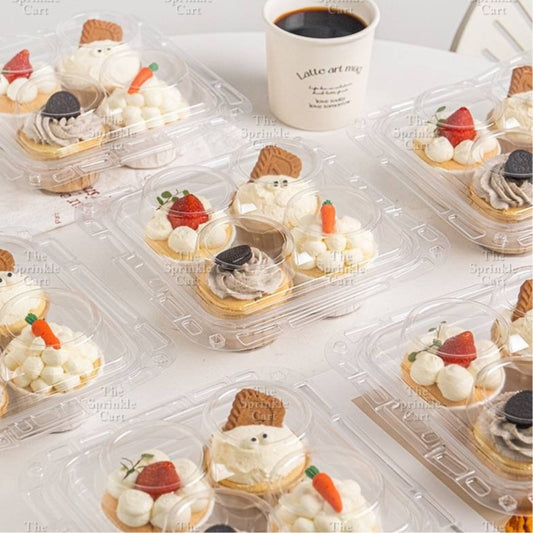 4-Hole Transparent Cupcake Box with Handle Packaging Dessert Stackable Container TSC