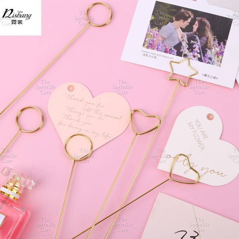 Flower Bouquet Metal Card Holder DIY Elegant Heart Round Star Postcard Clips Decors TSC