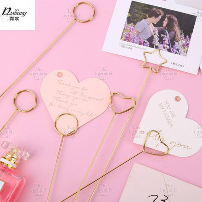 Flower Bouquet Metal Card Holder DIY Elegant Heart Round Star Postcard Clips Decors TSC