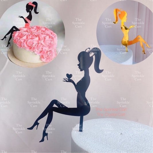 Silhoutte Lady Girl Black Gold High Heels Acrylic Cake Topper