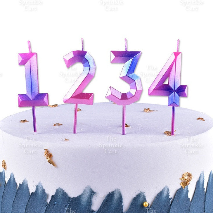 Ombre Creative 0-9 Gradient Number Candle Geometric Happy Birthday Party Candle