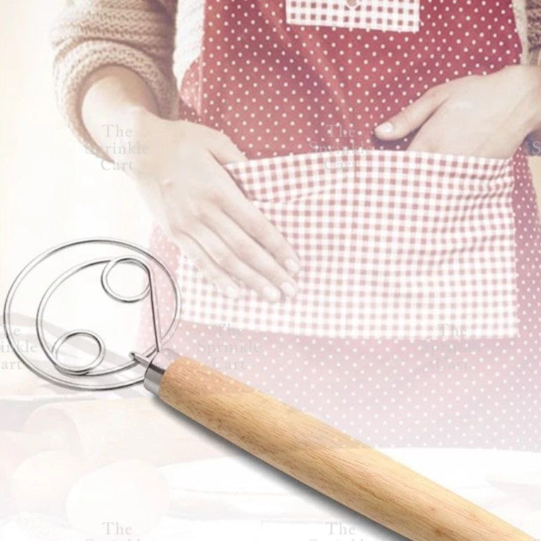 Wooden Handle Whisk Stainless Steel Flour Dough Mixer Manual Whisk TSC