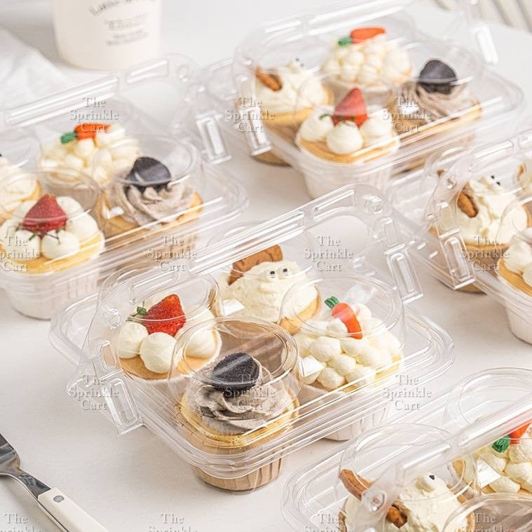 4-Hole Transparent Cupcake Box with Handle Packaging Dessert Stackable Container TSC