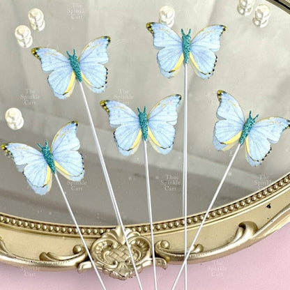 Waterproof Colorful Butterfly Topper Plastic Vinyl Cloth with Wire and Glue Dot DIY Decoration TSC