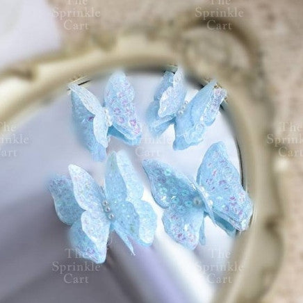 Pastel Sequin Butterfly 3D Cake Topper Colorful Double Layer Birthday Party