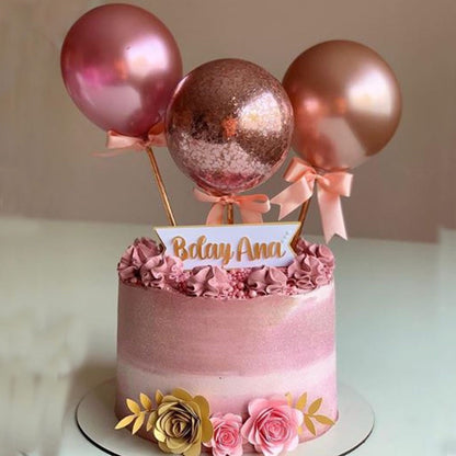 3pcs set Balloon Cake Topper Metallic Confetti Cake Decoration for Birthday Party TSC