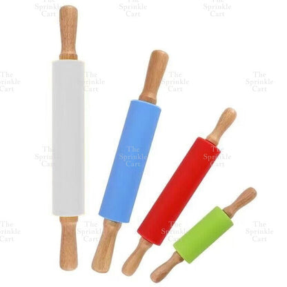 Non-stick Silicone Rolling Pin with Wooden Handle