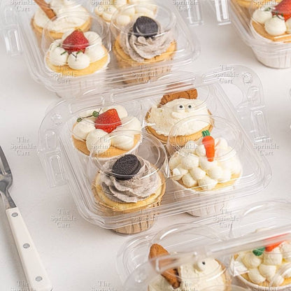 4-Hole Transparent Cupcake Box with Handle Packaging Dessert Stackable Container TSC